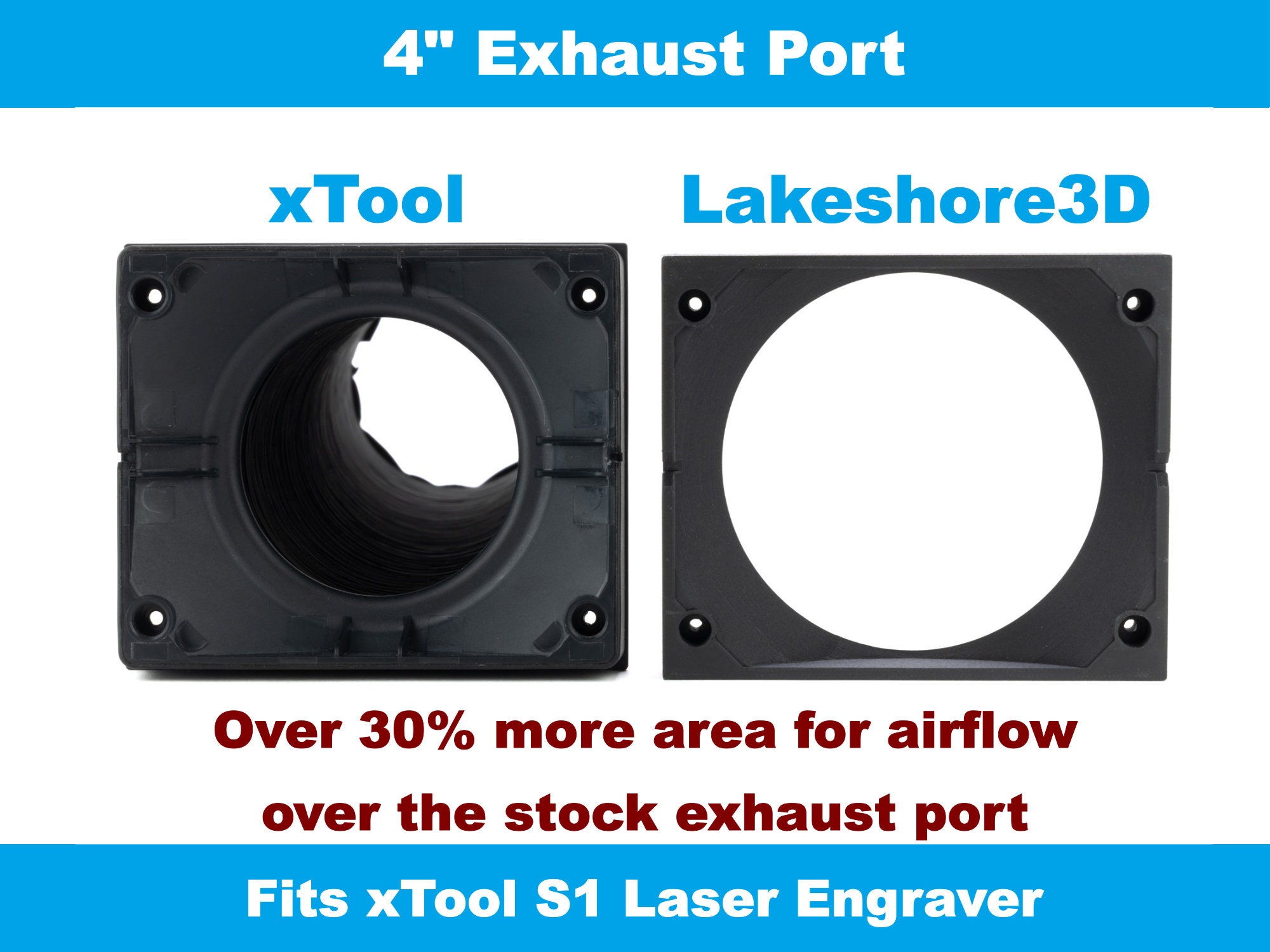4 Inch Exhaust Port for Xtool S1 Laser Engraver 90-degree or Straight  Reversible non-magnetic Version 