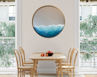 Beach Wave Mirror, Large Round Resin Wall Mirror, Resin Ocean Mirror, Ocean Art, Mirror Art