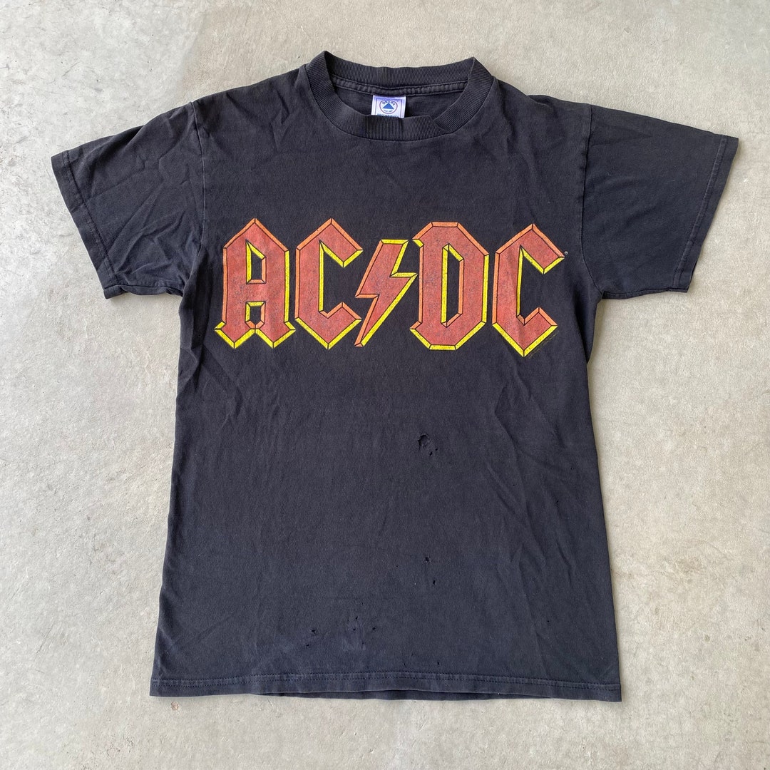Vintage AC/DC Band Tee Size Small 90s Sun Faded Distressed Rock - Etsy