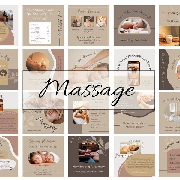 Massage Therapeut Instagram Post Canva Vorlagen, Massage Instagram Post, bearbeitbare Massage Social Media Posts, Sofort Download