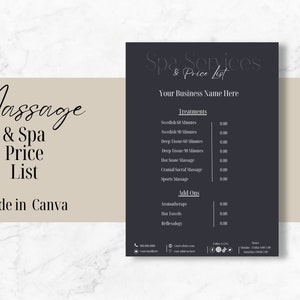 Massage Price List Template | Editable Price List Canva Template | Spa Price List Template | Massage Therapist Template | Instant Download