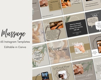 Massagetherapeut Instagram-berichtsjablonen: bewerkbare Canva-sociale media (direct downloaden)