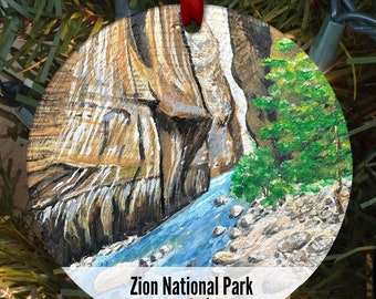 Zion National Park Ornament, Christmas ornament, hand painted, photo ornament