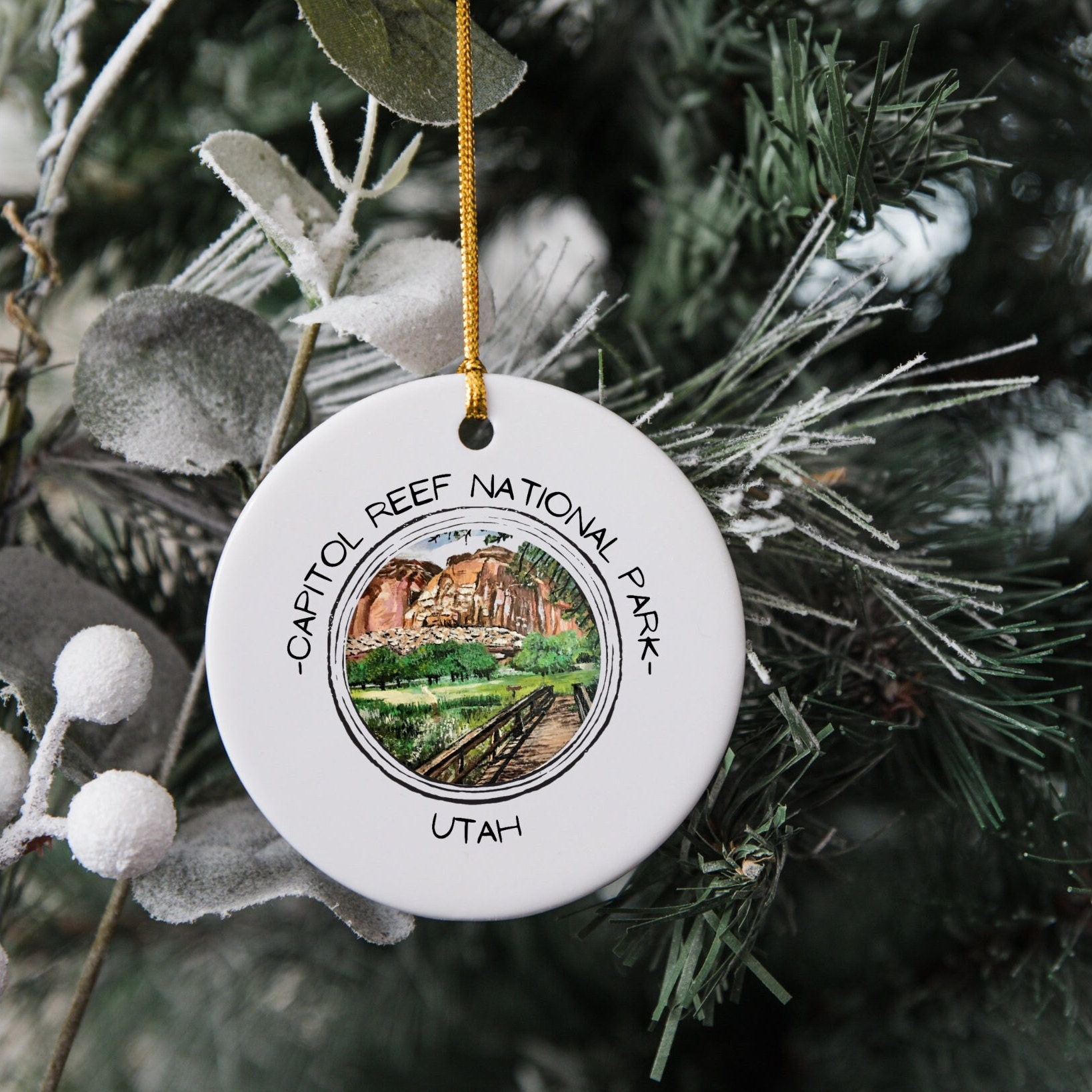 Capitol Reef National Park Custom Ornament, hand painted, photo ornament