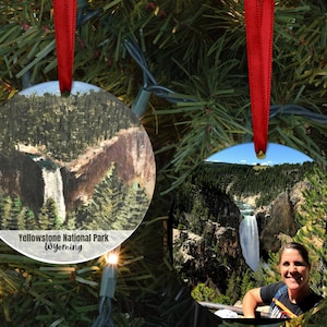Yellowstone Nationalpark Ornament, handbemalt, Yellowstone fällt Ornament, Foto Ornament
