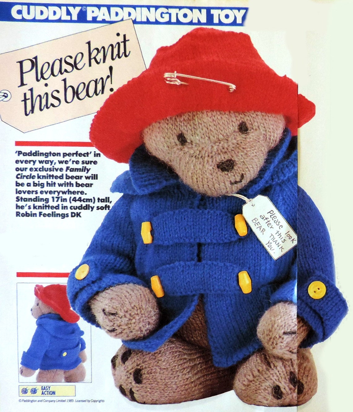 PADDINGTON BEAR Knitting Pattern Soft Knit Plush 17 Inch Etsy UK