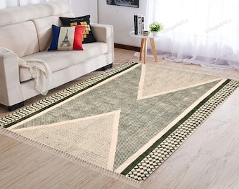 Washable Rug for Kitchen/Dining Room/Living Room, Cotton Carpet Rugs, Hand Block Print Rug, Machine Washable Rug, Boho Decor Carpet