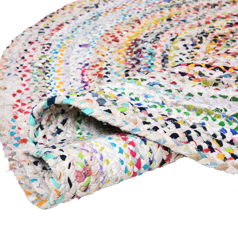 Cotton Round Rug, Braided Round Rug, White Cotton Rug, White Round Rug, Round Area Rug, Circle Cotton Rug, Multicolor Rug, Non Slip Bath Mat