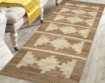 Bohemian Hemp Runner Rugs for Hallways 2.5 x 14 Feet, Soft Natural fiber Jute Farmhouse kitchen Runner Rugs, Handwoven Jute Bathroom Runner