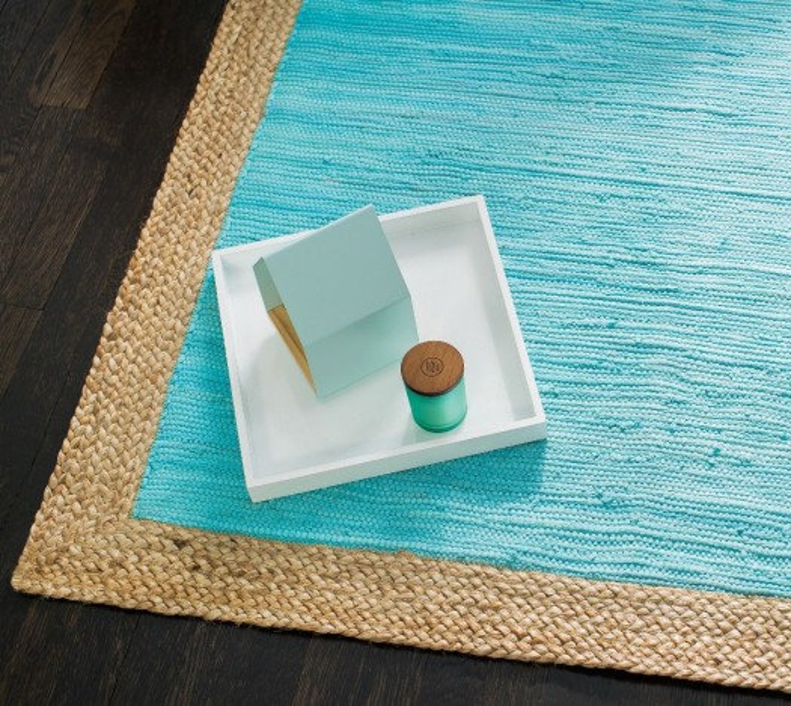 Aqua Blue Cotton Chindi & Jute Area Rug Carpet for Living Room Etsy