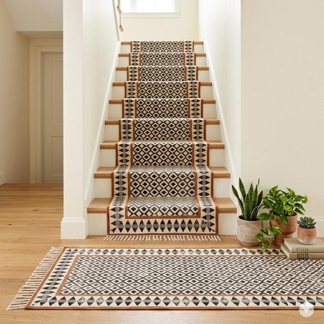 Single Stair Rug Custom Cotton Stair Rug Runner, Washable Cotton Rug for Stairs, Non ...
