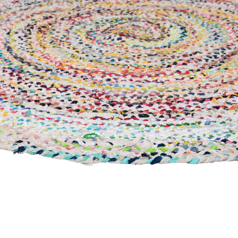 Cotton Round Rug, Braided Round Rug, White Cotton Rug, White Round Rug, Round Area Rug, Circle Cotton Rug, Multicolor Rug, Non Slip Bath Mat