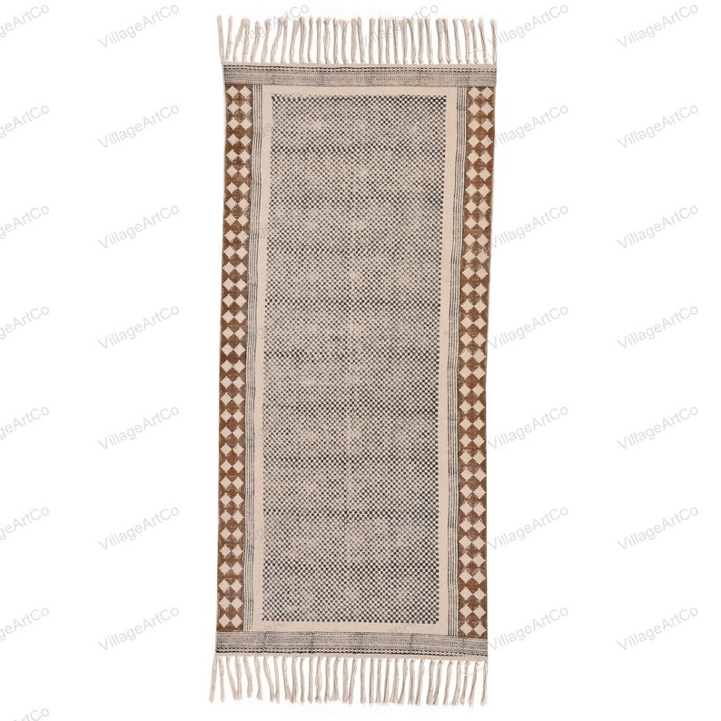 Machine Washable Rug, Printed Cotton Rug, BLOCK PRINTED Runner, Runner for Hallway, Rug for Entryway, Beach Mat Rug, Kids Playing Mat 3X8