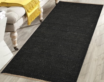 Black Hemp Runner for Stairs, Jute Runner Rug for Hallway/Kitchen/Entry Door, Seagrass Stair Carpet, Custom Size Runner, Bedroom Rug Jute