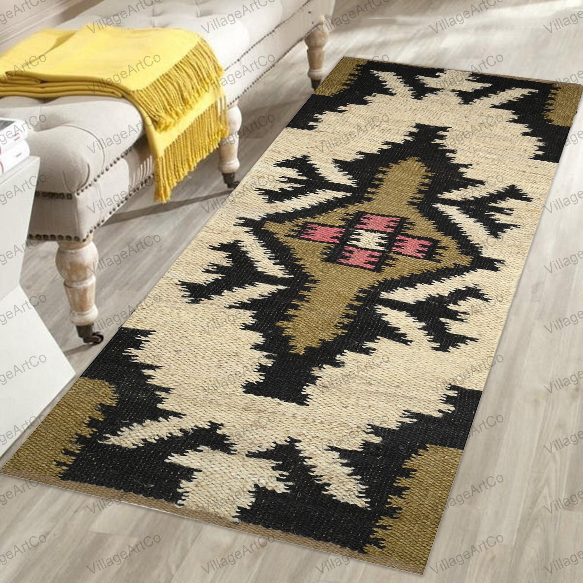 Abstract Pattern Hemp Jute Runner Rugs ON SALE, Bohemian Jute Long