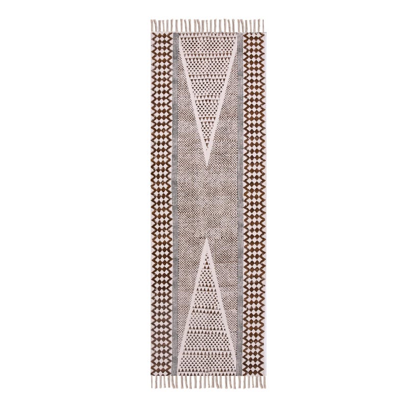 Washable Kitchen Rug, Home Washable Runner for Hall/Entryway/Stairs, Cotton Runner Rug, Hand Block Print Rug, Cotton Bedside Rug