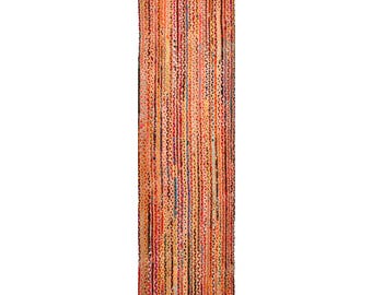 Multicolor Braided Jute Cotton Runner for Hallway/Kitchen/Stairs, Handwoven Entry Rug, Bohemian Bedside Rug, Hand Knotted Bath Rug Runner