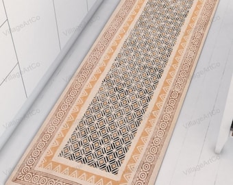 Washable Cotton Rug, Washable Kitchen Runner, Hand Block Print Rug, Customize Hallway Rug, Runner for Entryway, Cotton Bedroom Rug, Bath Rug