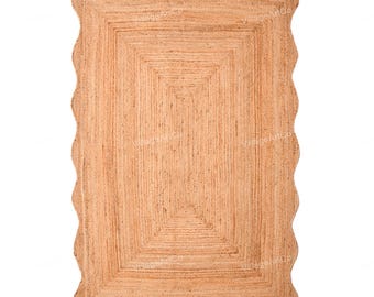 Wavy Edge Jute Rug - Scalloped Rug, Scalloped Jute Rug, Wavy Border Rug, Scallop Hallway Runner, Jute Carpet Runner, Scalloped Doormat