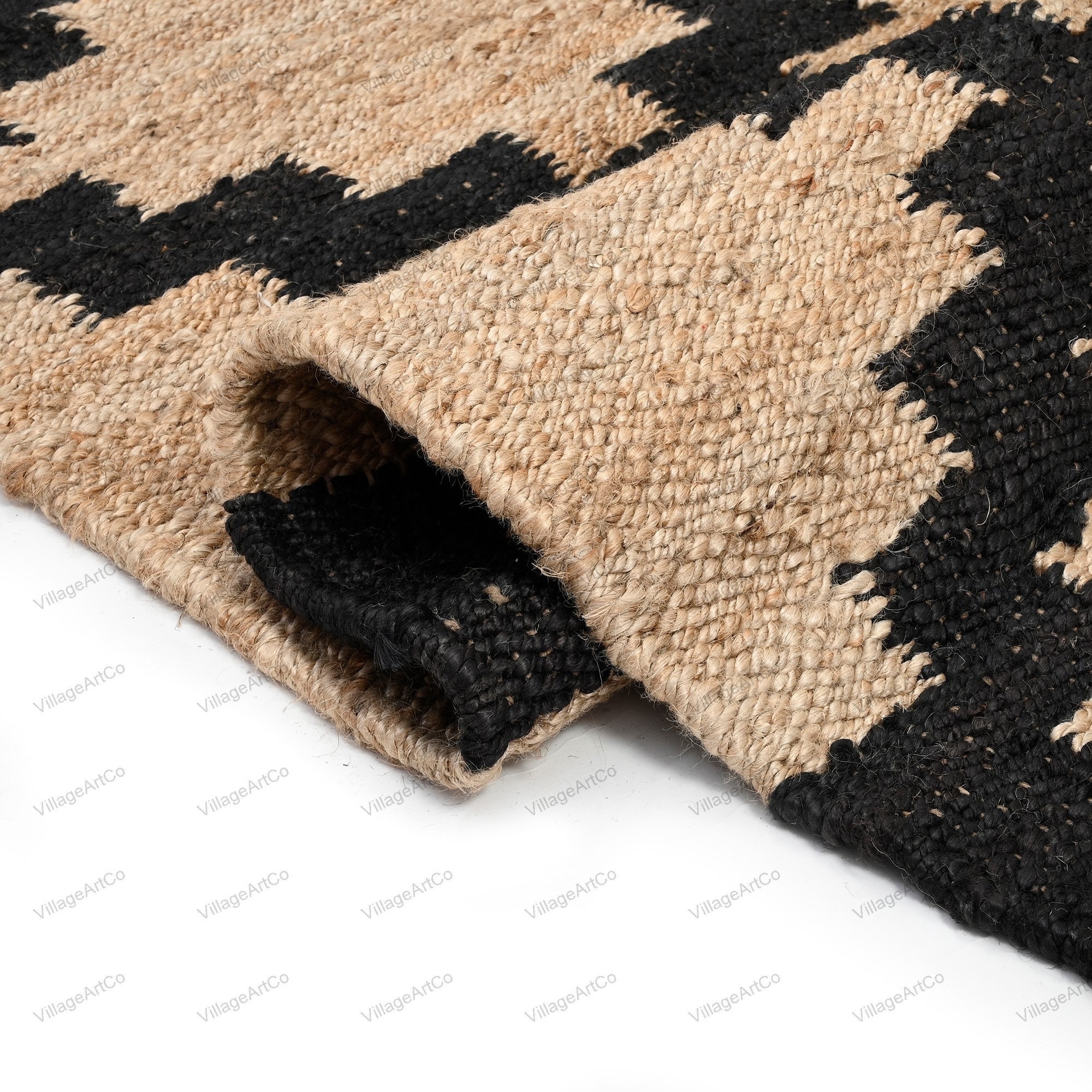 Black and Natural Jute Stair Runner Rugs 2 X 22 Ft Bohemian Etsy