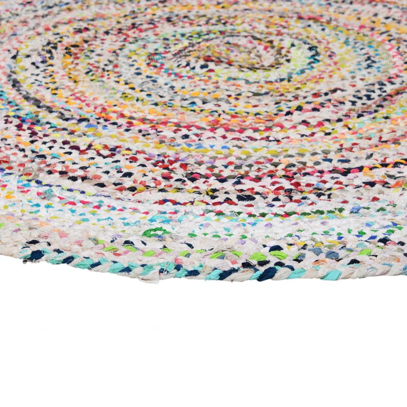 Cotton Round Rug, Braided Round Rug, White Cotton Rug, White Round Rug, Round Area Rug, Circle Cotton Rug, Multicolor Rug, Non Slip Bath Mat