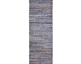Bohemian Denim Runner for Hallway/Entryway, Soft Denim Jute Rug, Woven Denim Runner for Kitchen, Denim Runner for Kitchen, No Slip Bath Rug