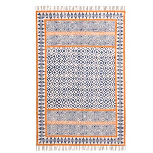 Home Washable Rug for Dining Room/Living Room, Washable Cotton Rug, Cotton Area Rug, Machine Washable Rug, Hand Block Print Rug, Bath Rug