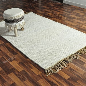 Custom size Rugs, Off White Hemp Rugs for Living Room/Dining Room/Bedroom ON SALE, Bohemian Hand Braided White Jute Hallway Runner 2.5 X 10