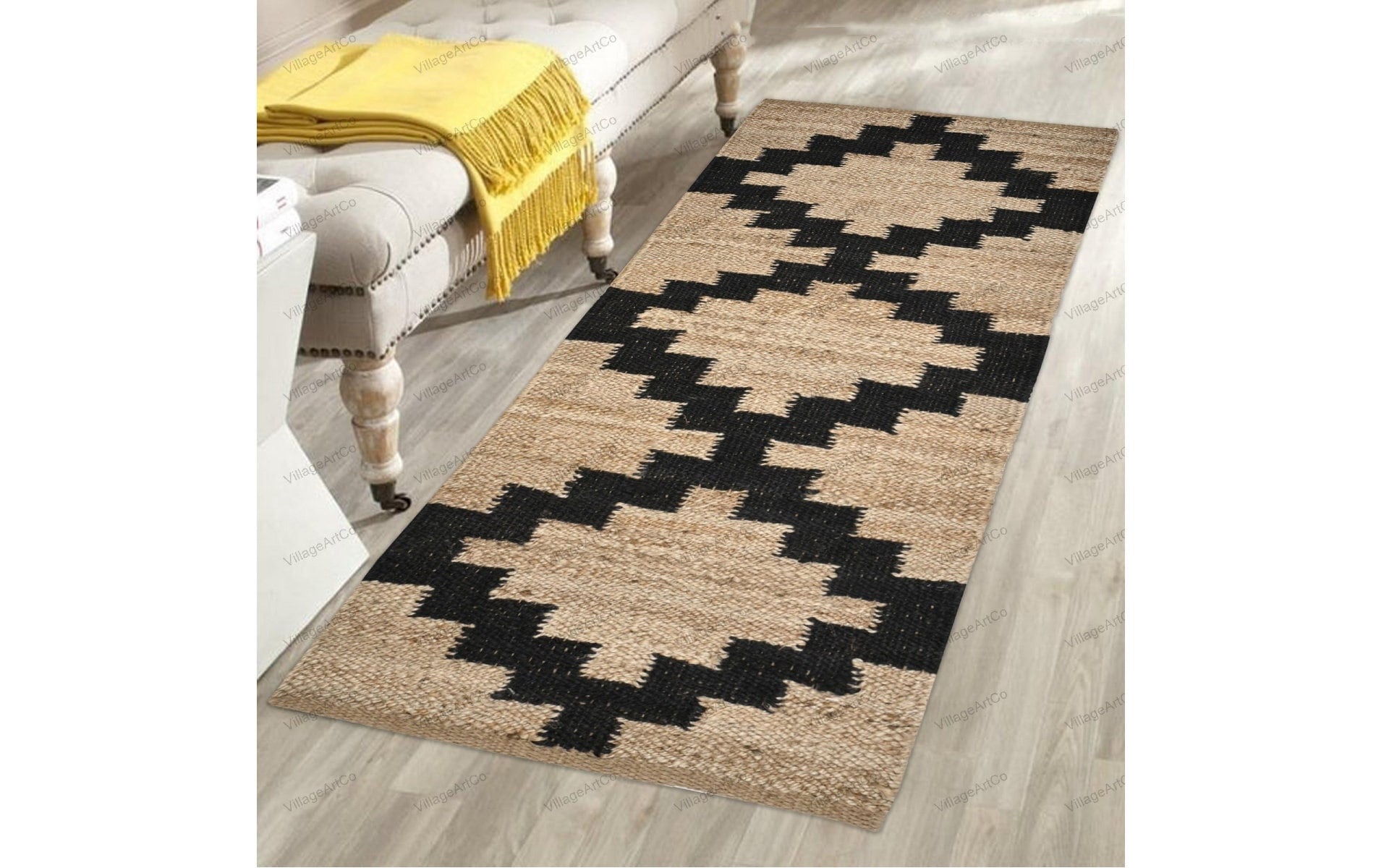Black and Natural Jute Stair Runner Rugs 2 X 22 Ft Bohemian Etsy