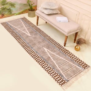 Washable Kitchen Rug, Home Washable Runner for Hall/Entryway/Stairs, Cotton Runner Rug, Hand Block Print Rug, Cotton Bedside Rug