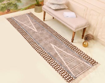 Washable Kitchen Rug, Home Washable Runner for Hall/Entryway/Stairs, Cotton Runner Rug, Hand Block Print Rug, Cotton Bedside Rug, Bath Rug