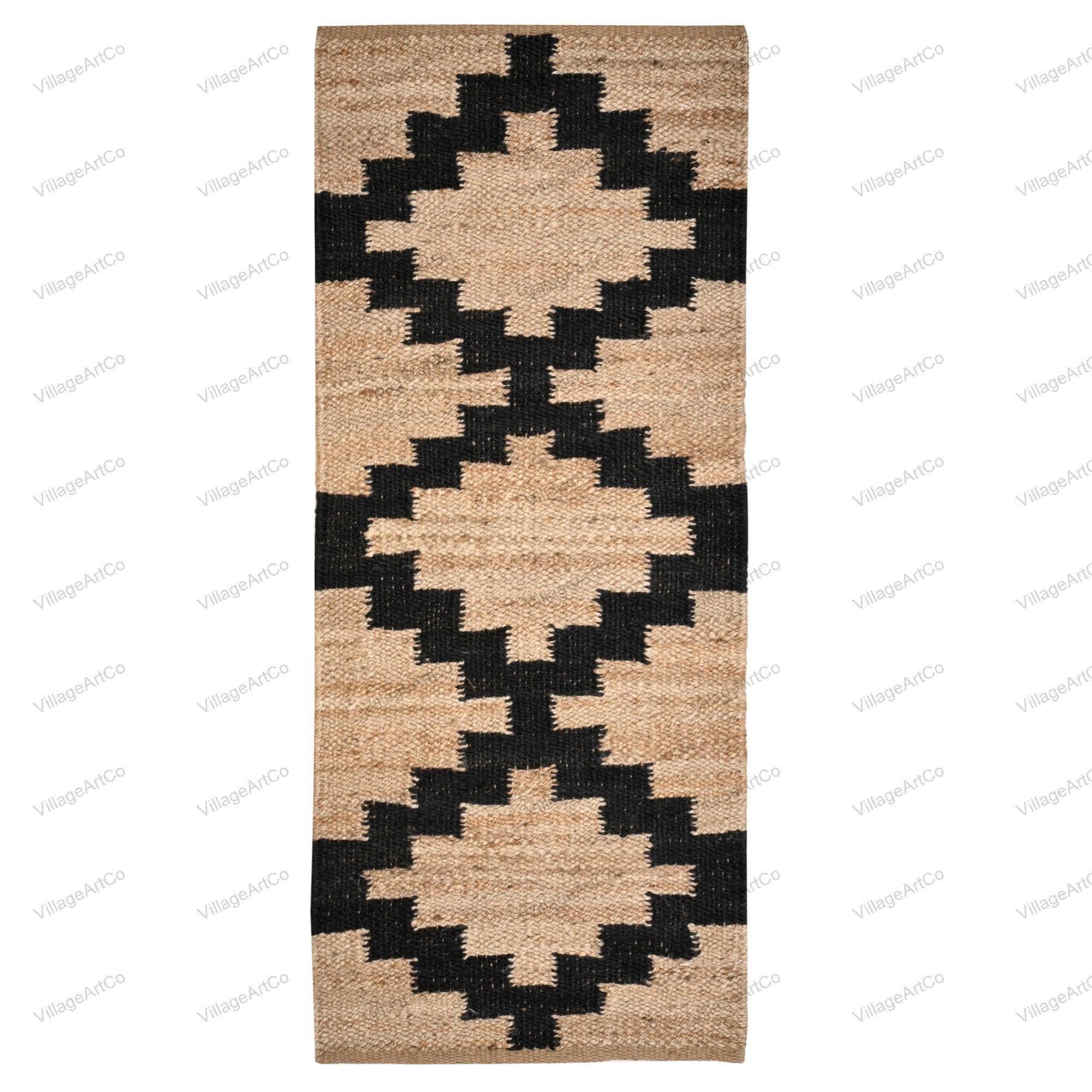 Black and Natural Jute Stair Runner Rugs 2 X 22 Ft Bohemian Etsy