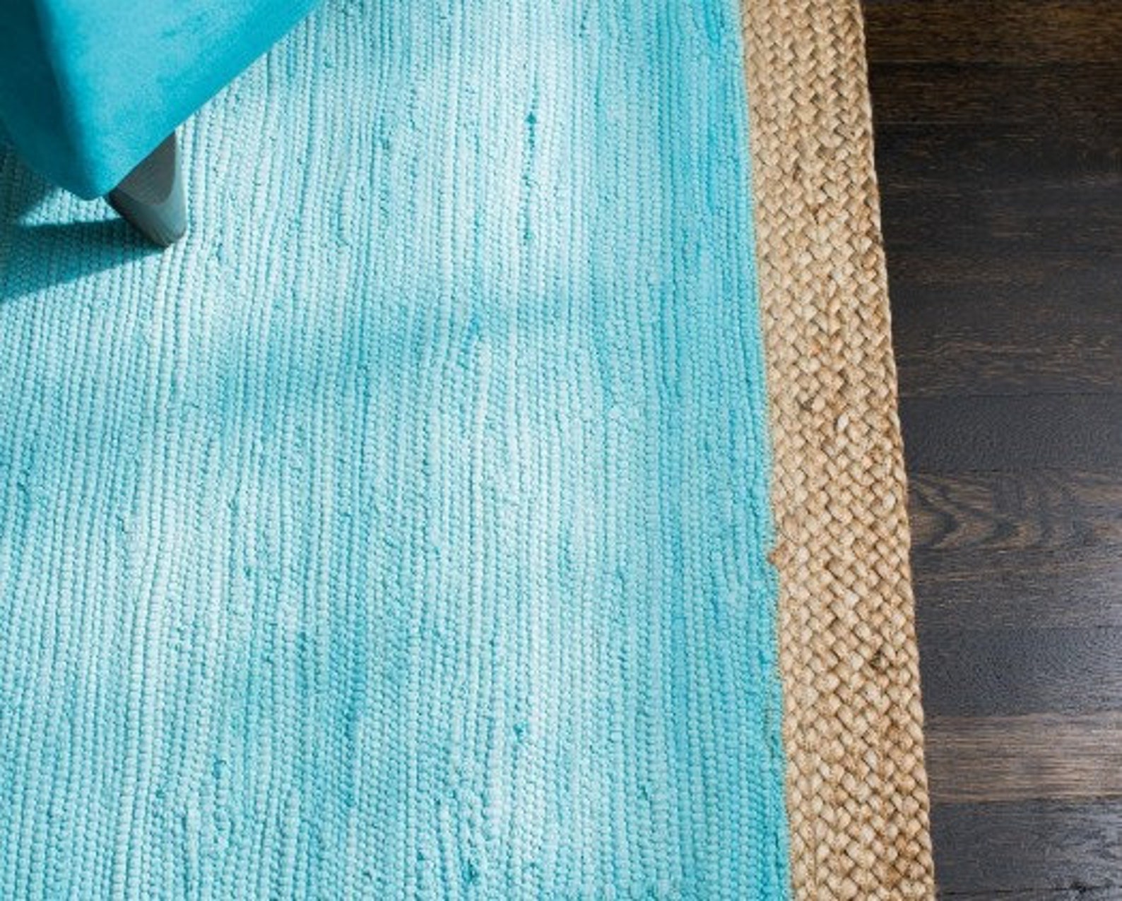 Aqua Blue Cotton Chindi & Jute Area Rug Carpet for Living Room Etsy