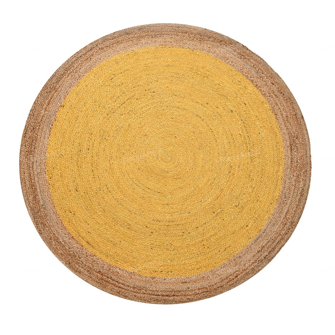 Yellow Circe Rug Yellow Jute Rug Round, Round Area Rug, Round Jute Carpet, Circle Jute ...