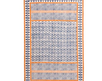 Home Washable Rug for Dining Room/Living Room, Washable Cotton Rug, Cotton Area Rug, Machine Washable Rug, Hand Block Print Rug, Bath Rug
