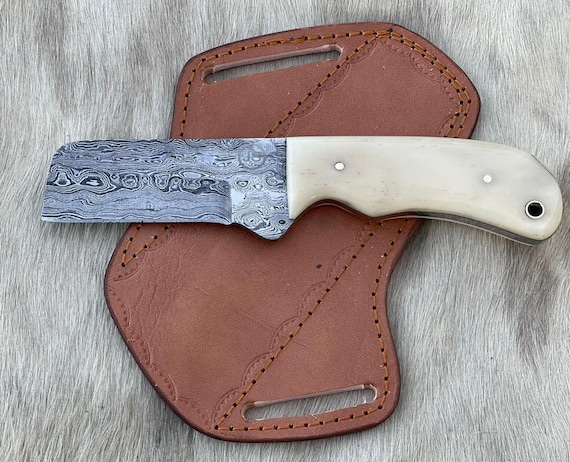 Handmade Damascus Cowboy Knife With Bone Handle & Leather Sheath ...