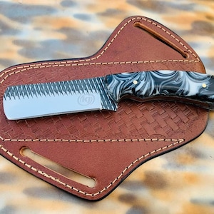 Handmade Cowboy Bull Cutter Knife: Rasp Steel Blade, Resin Handle, Leather Sheath