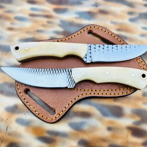 Handmade Rasp Steel Skinner Knife: Bone Handle, Leather Sheath