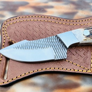 Handmade Rasp Steel Skinner Knife: Stag Horn Handle, Leather Sheath - Etsy