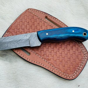 Handmade Damascus Cowboy Knife with Leather Sheath