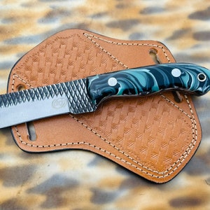 Handmade Cowboy Bull Cutter Knife: Rasp Steel Blade, Resin Handle