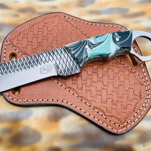 Handmade Cowboy Bull Cutter Knife: Rasp Steel Blade, Resin Handle