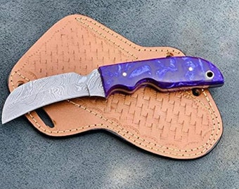 custom handmade damascus steel Hawkbill knife