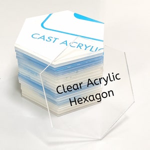 Hexagon Acrylic Blank, DIY Clear Acrylic Shapes, Craft Blank Supplies, Custom Sizes, 3mm Thick, Bulk Craft Blanks