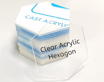 Hexagon Acrylic Blank, DIY Clear Acrylic Shapes, Craft Blank Supplies, Custom Sizes, 3mm Thick, Bulk Craft Blanks