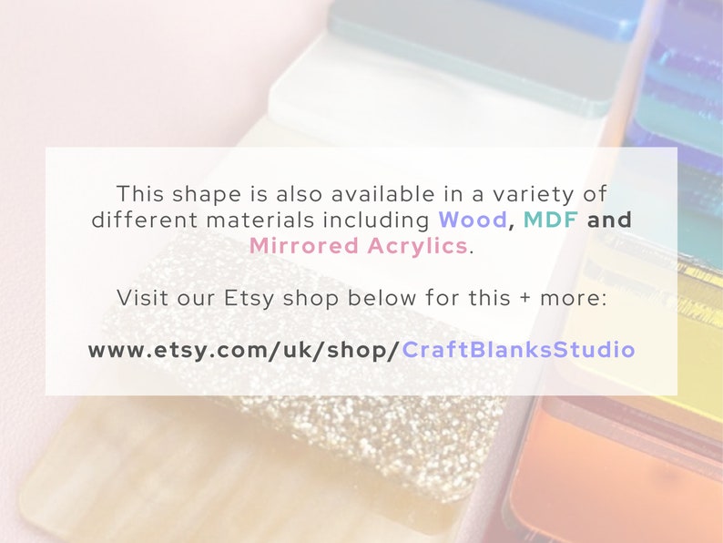 May include: This shape is available in a variety of materials, including wood, MDF, and mirrored acrylics. Visit the Etsy shop at www.etsy.com/uk/shop/CraftBlanksStudio for more.