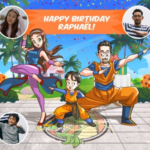 Ritratto di famiglia personalizzato per un regalo di compleanno in modalità Super Saiyan - Ritratto anime da foto - Disegno digitale - Illustrazione personalizzata