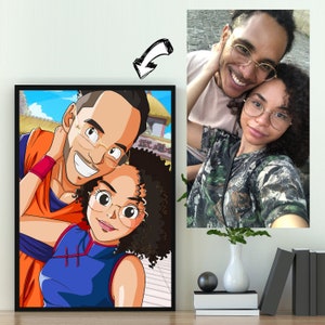 Ritratto di coppia personalizzato fatto a mano Super Saiyan per un'idea regalo romantica - Stile manga - Illustrazione personalizzata - Disegno digitale