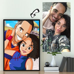 Super Saiyan custom handmade couple portrait for a romantic gift idea - Manga art style - Personalized illustration - Digital drawing