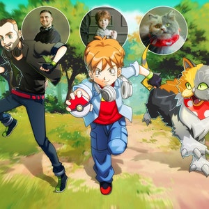 Custom anime portrait in this fantasy world - Personalized illustration for family - Personalized gift - Digital drawing